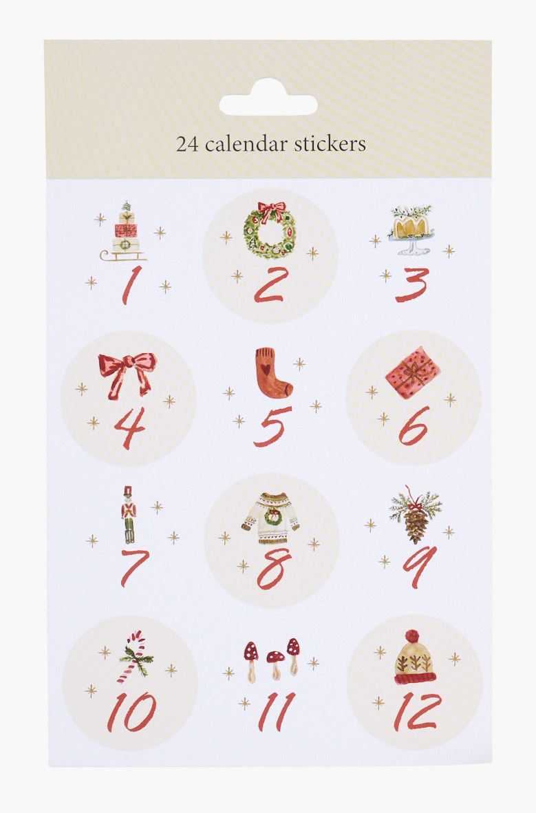 Advendikalendri kleepsud numbrid 1-24 mitmevärviline/punane - 15x22 cm mitmevärviline/punane - 1